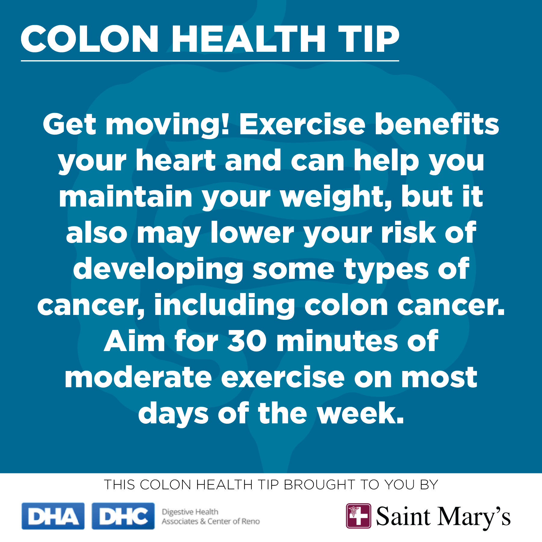 Colon Cancer health tip start exercising